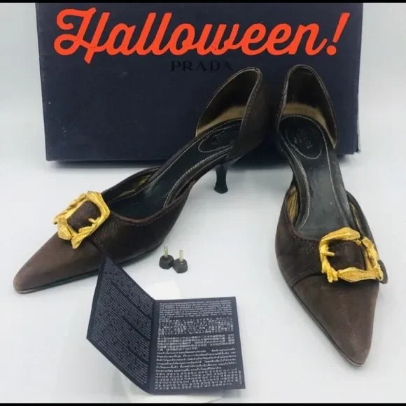 PRADA SNAKE BUCKLE GOAT SKIN d’ORSAY KITTEN PUMPS - Picture 5 of 10